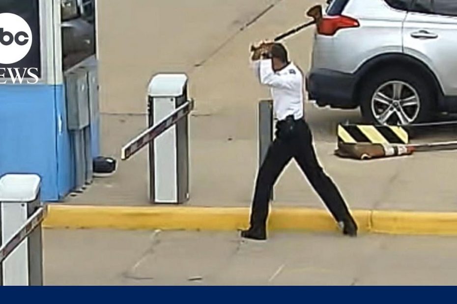 Pilot arrested after swinging ax on parking lot gate