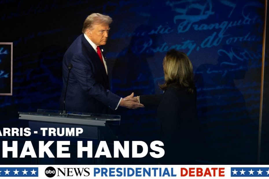 Harris, Trump shake hands in presidential debate as they take their places
