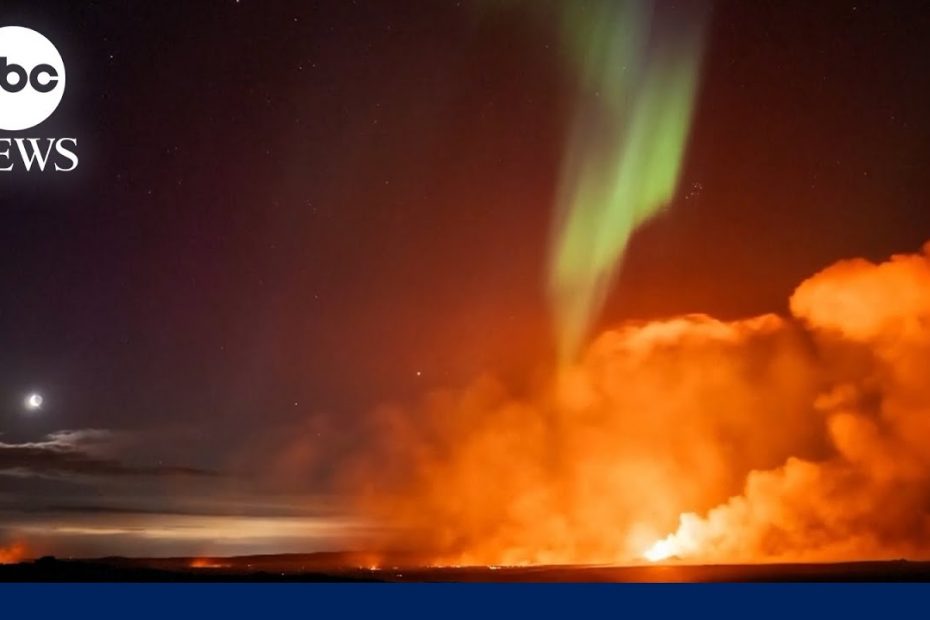 Northern Lights shine as lava spews from erupting volcano in Iceland