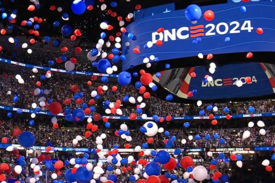 100,000 balloons drop on crowd at the conclusion of the DNC