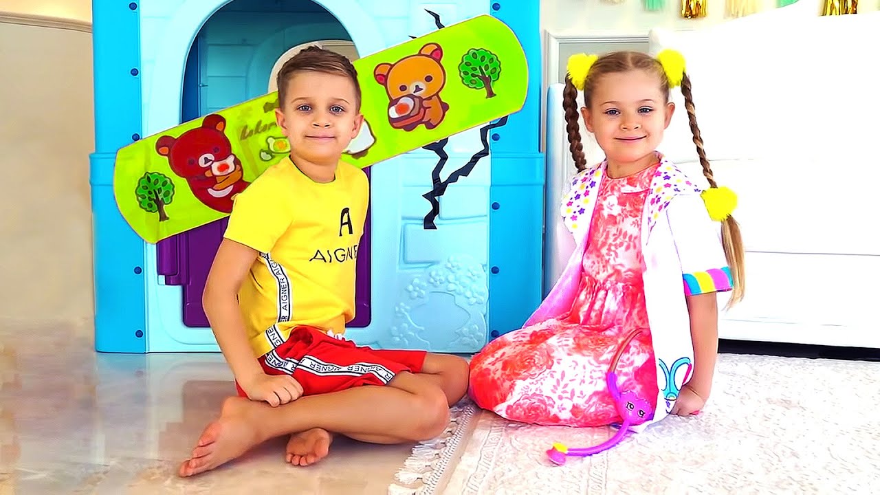 Diana and Roma funny stories with sticky tape
