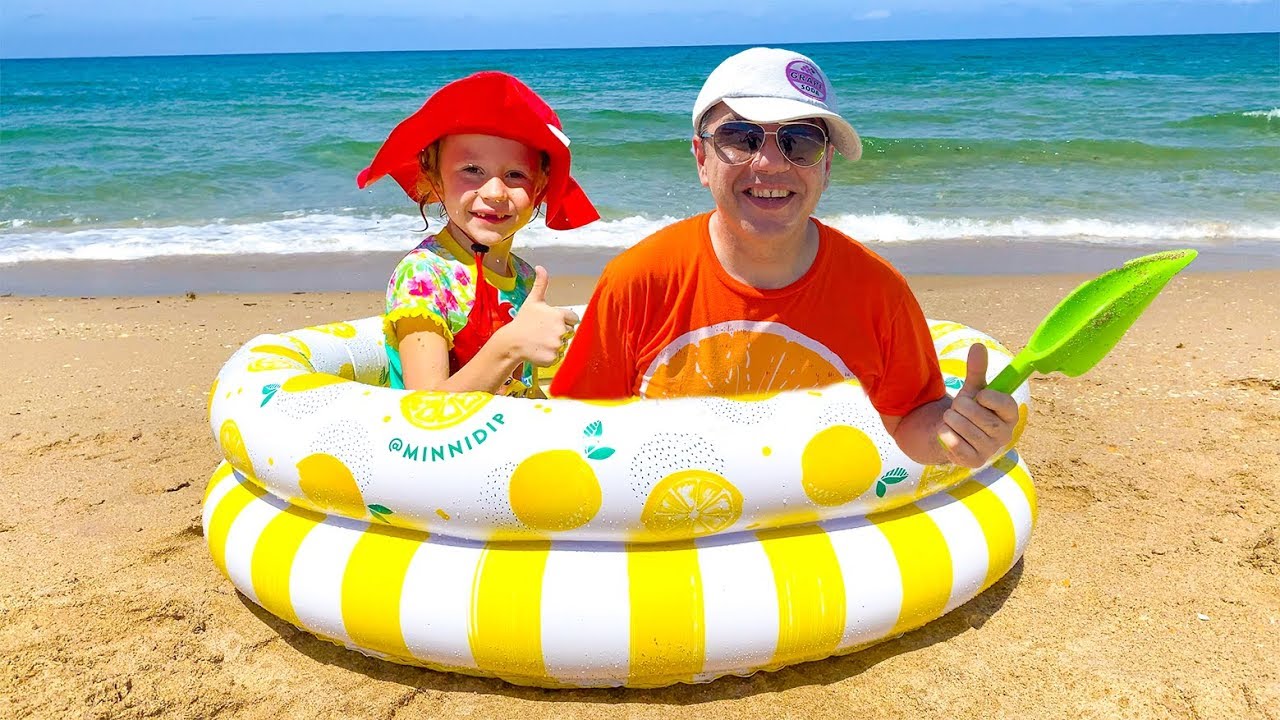 Nastya and a fun adventure on the beach with toys
