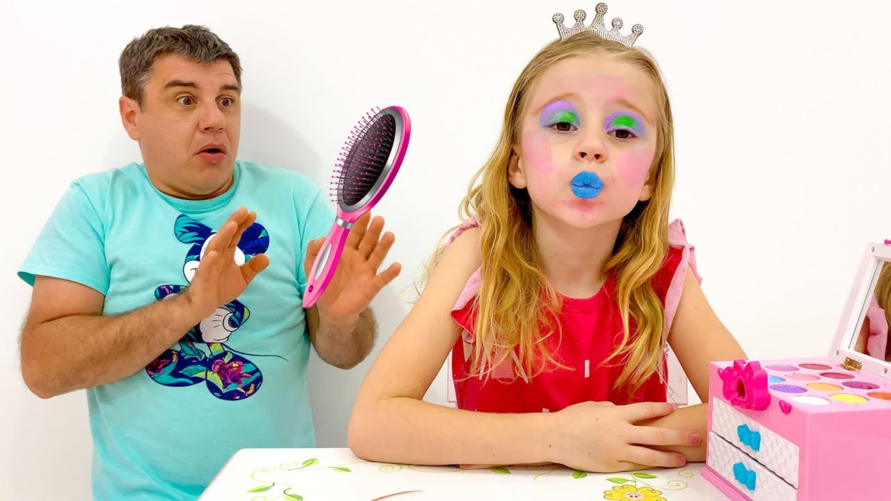 Nastya and Dad do dress up and make up at home