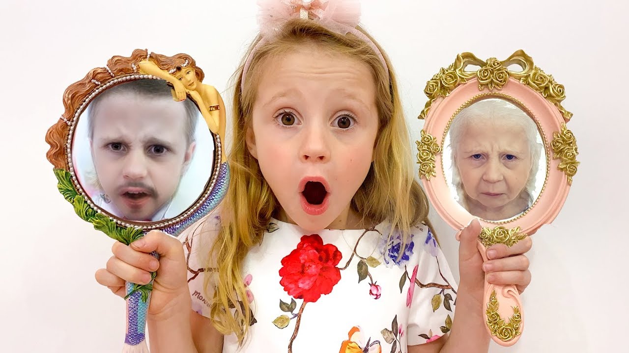 Nastya and magical mirrors changing faces