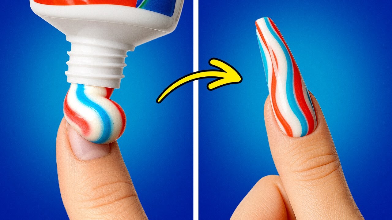 TOOTHPASTE NAIL DESIGN?! Try These Crazy Nail Art Hacks at Home  ✨