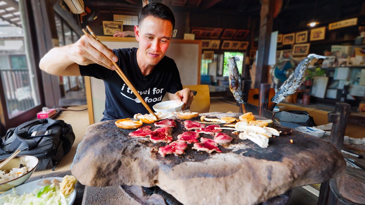 Unbelievable Japanese Food!!  ️ STONE BBQ in Mountains Japan!!
