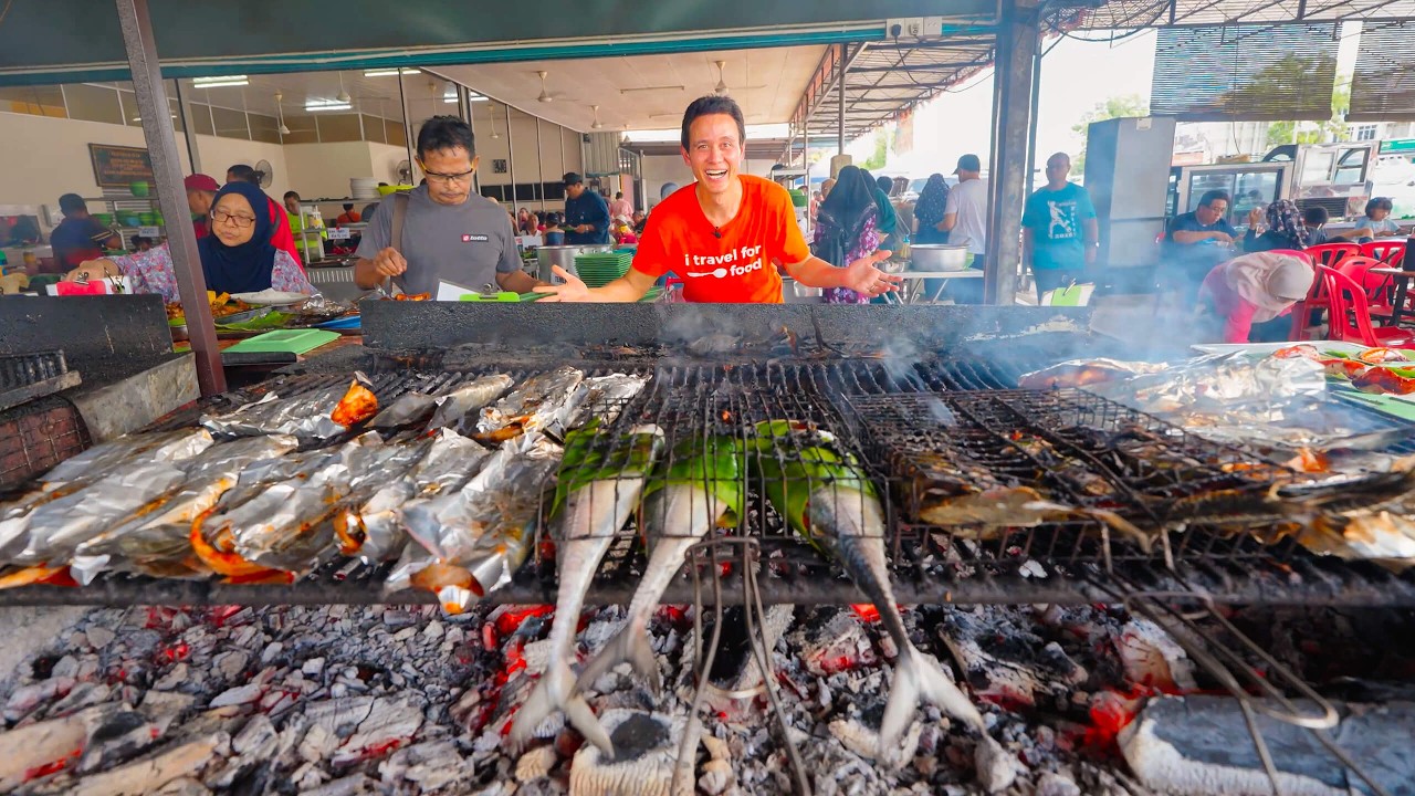 Street Food in Malaysia!!   EXTREME FISH BBQ + Curry Noodles in Penang Mainland!!
