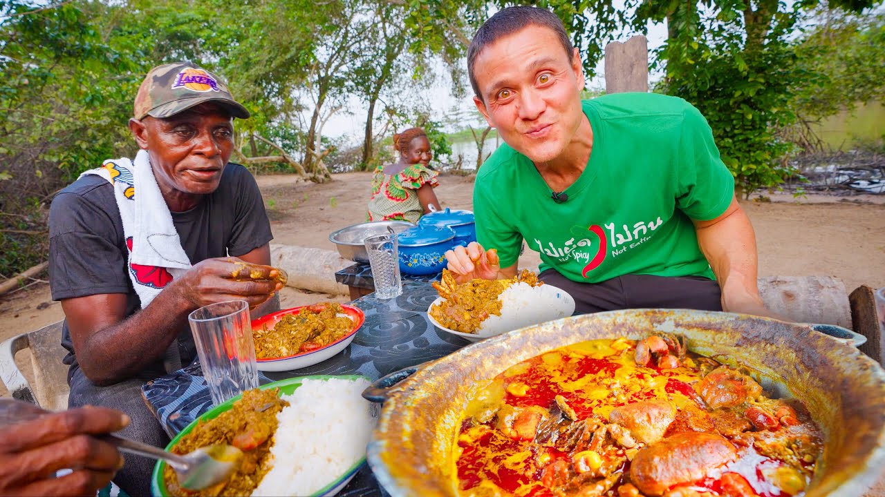 Spiciest Food in Africa!!   PALM NUT SOUP in a Village in Ivory Coast!!