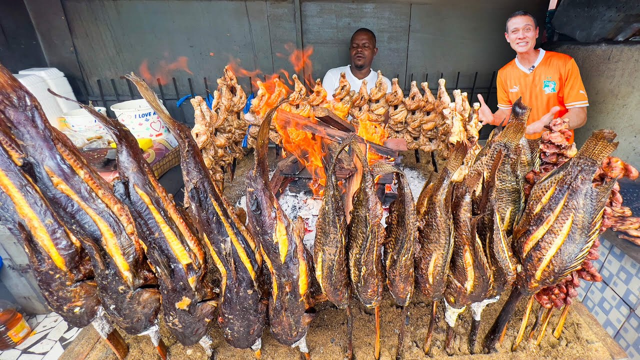 Street Food in Côte d’Ivoire!!   Insane VERTICAL BBQ in Abidjan (West Africa)!!