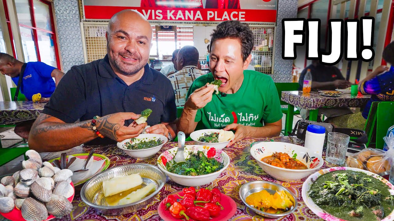 First Time in Fiji   FIJIAN STREET FOOD – Taro Leaves, Fish Kokoda + Market Tour!
