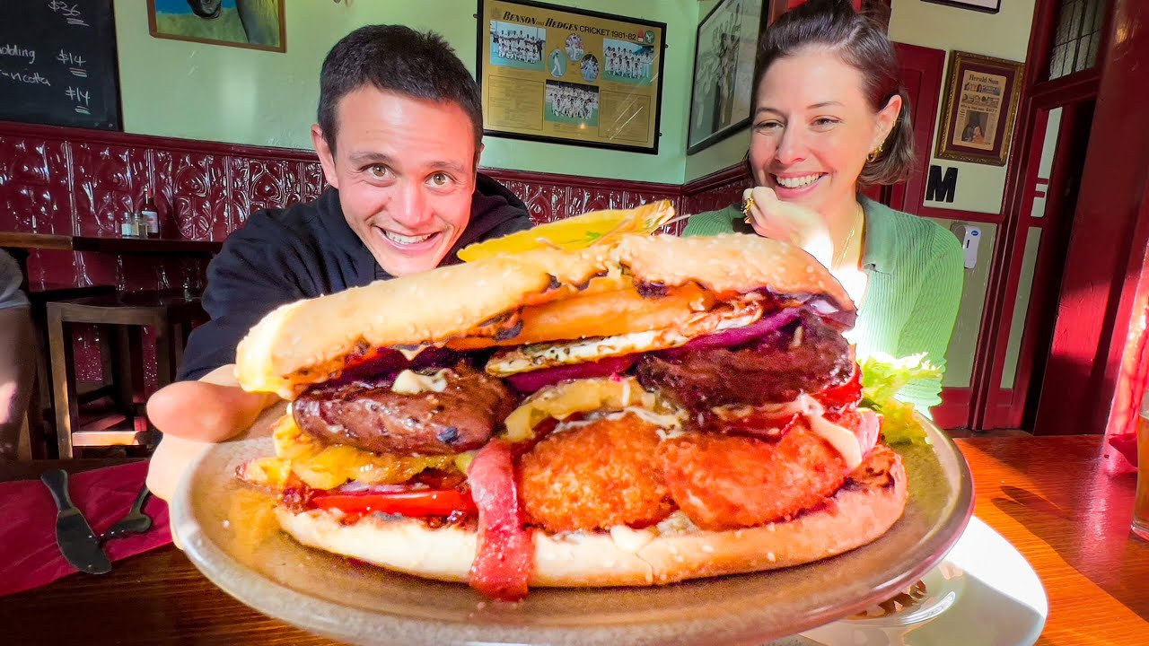 First time in AUSTRALIA!!   Kangaroo + Huge BOGAN BURGER!! | What is Australian Food??
