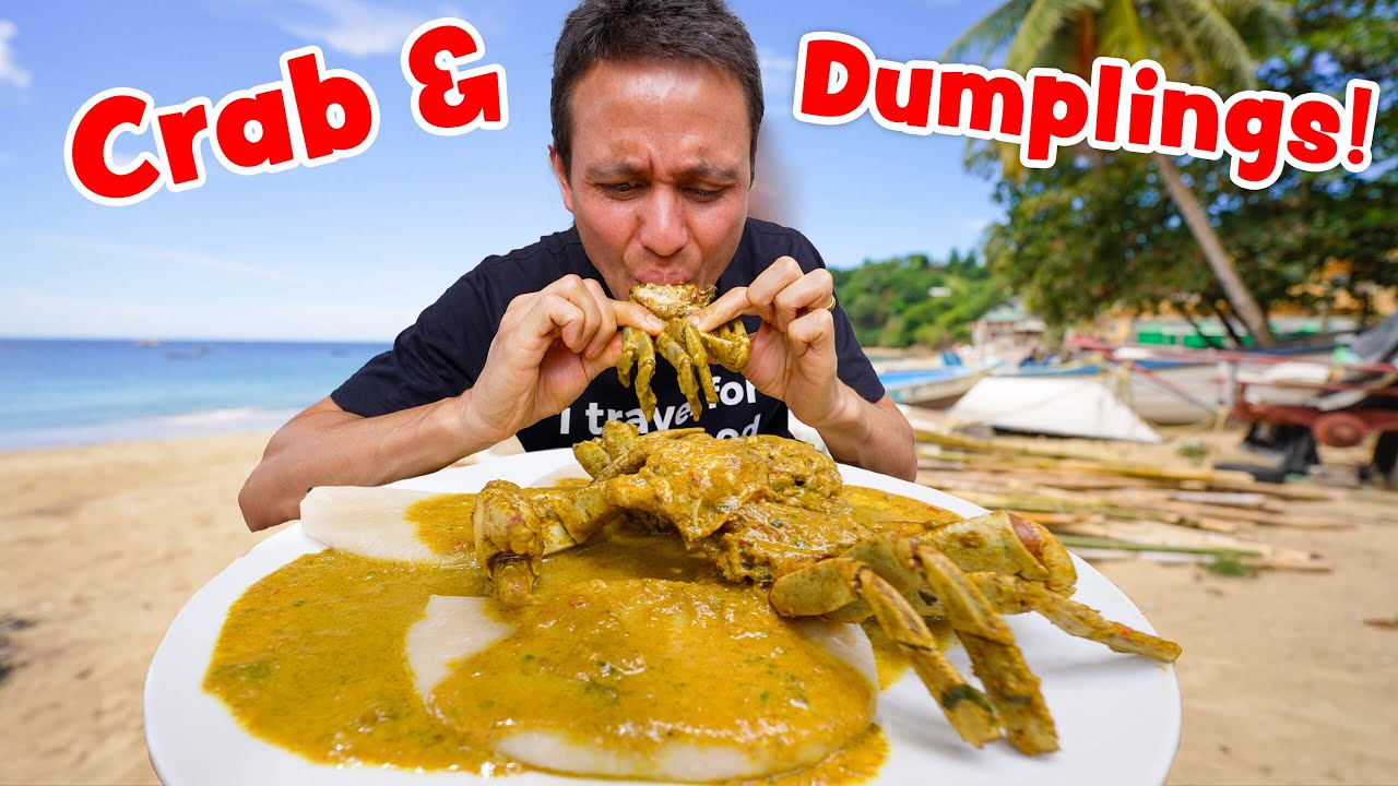 Crab and Dumplings!!   NATIONAL FOOD in Tobago Island + Breadfruit Roast & Dirt Oven!!