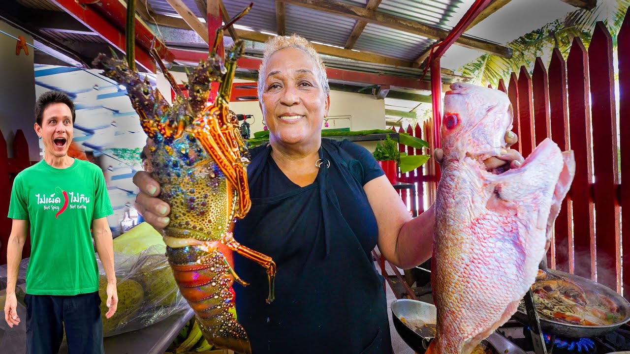 Trinidad’s Seafood Queen!!   LOBSTER MOUNTAIN + Breadfruit Oil Down in Toco, Trinidad!!