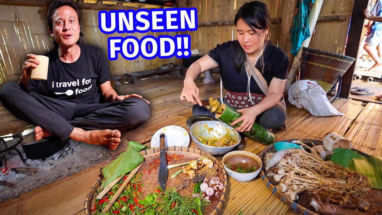 Extreme Jungle Food!! EATING WHOLE BANANA TREE   Karen People Thailand!!