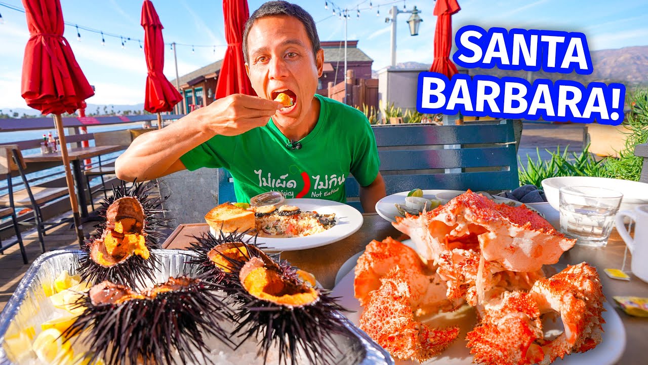 Golden URCHIN YOLK + Box Crab!! FOOD TOUR in Santa Barbara – California Coast!