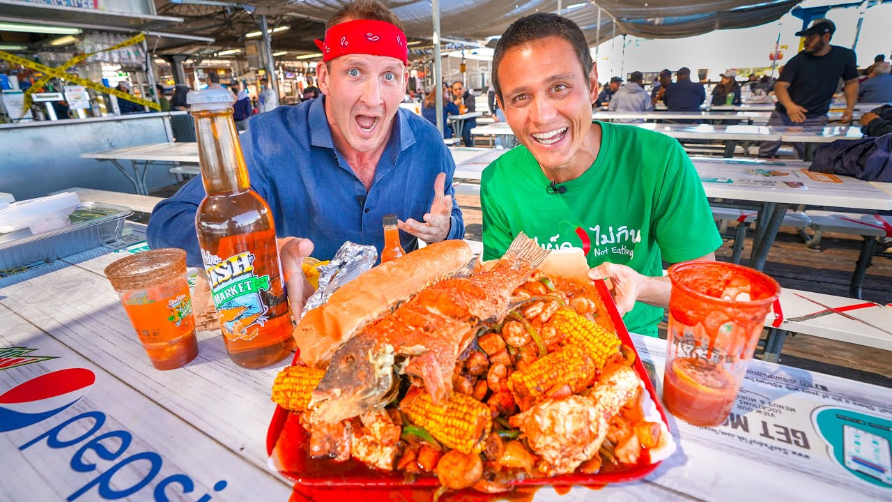 Giant 11 Pound SEAFOOD MOUNTAIN!!   Shrimp Tray + King Crab in Los Angeles w/ Sonny!!