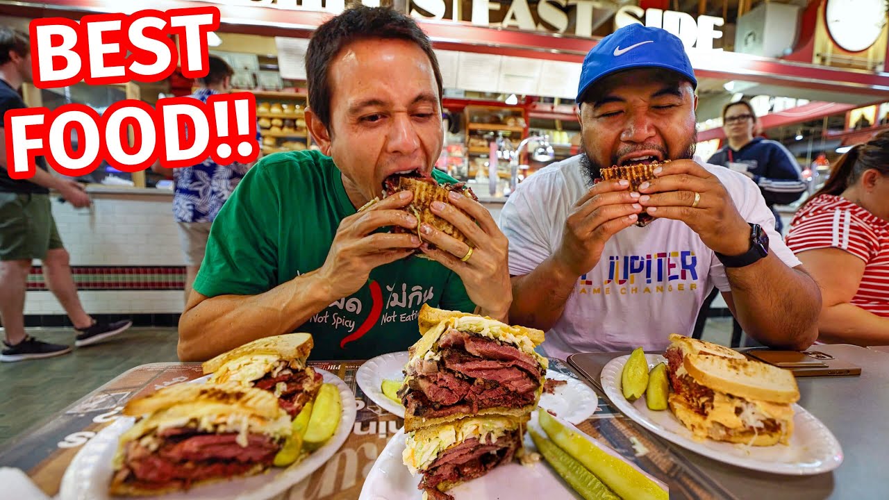 Reading Terminal Market FOOD TOUR – Huge PASTRAMI SANDWICH + Amish Breakfast in Philadelphia!!
