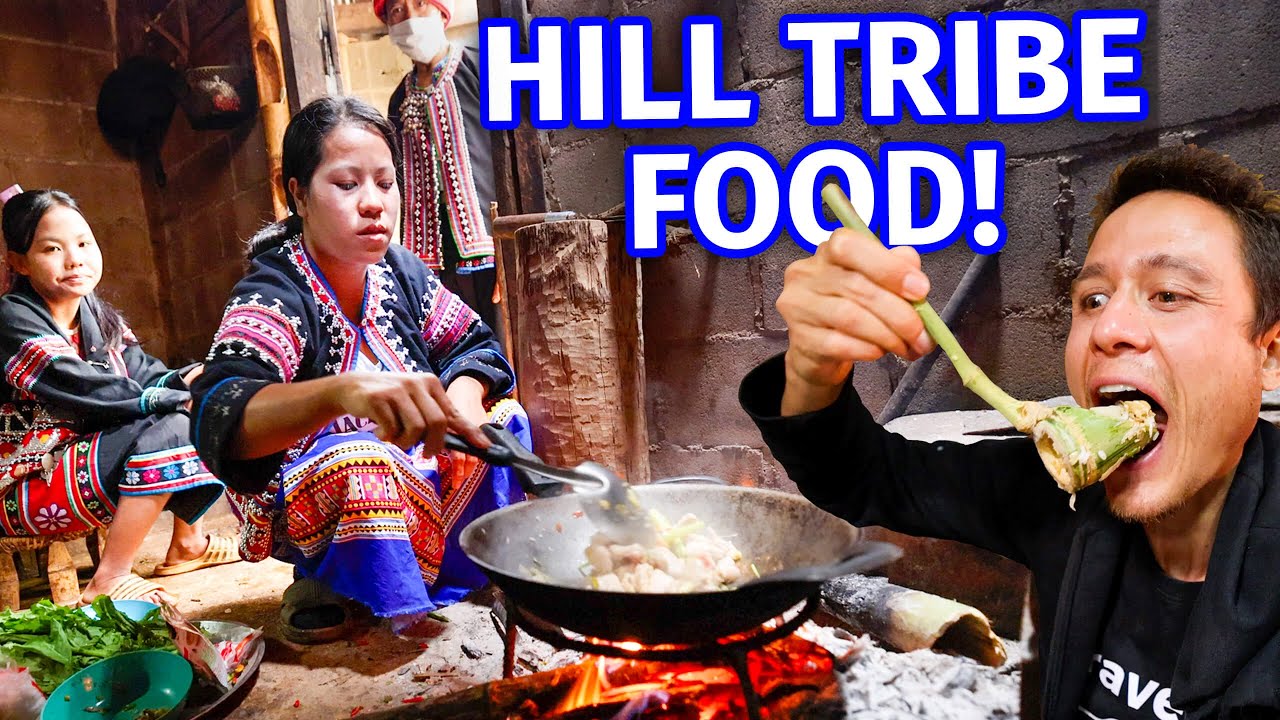 Hill Tribe Food!! WILD BANANA BLOSSOM with Lahu People – Mountain Village!