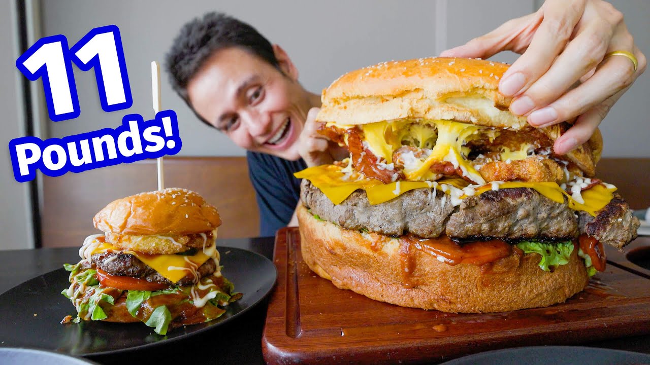 Supersize BURGER!!   Eating an 11 Pound GIANT BEEF Cheeseburger!!