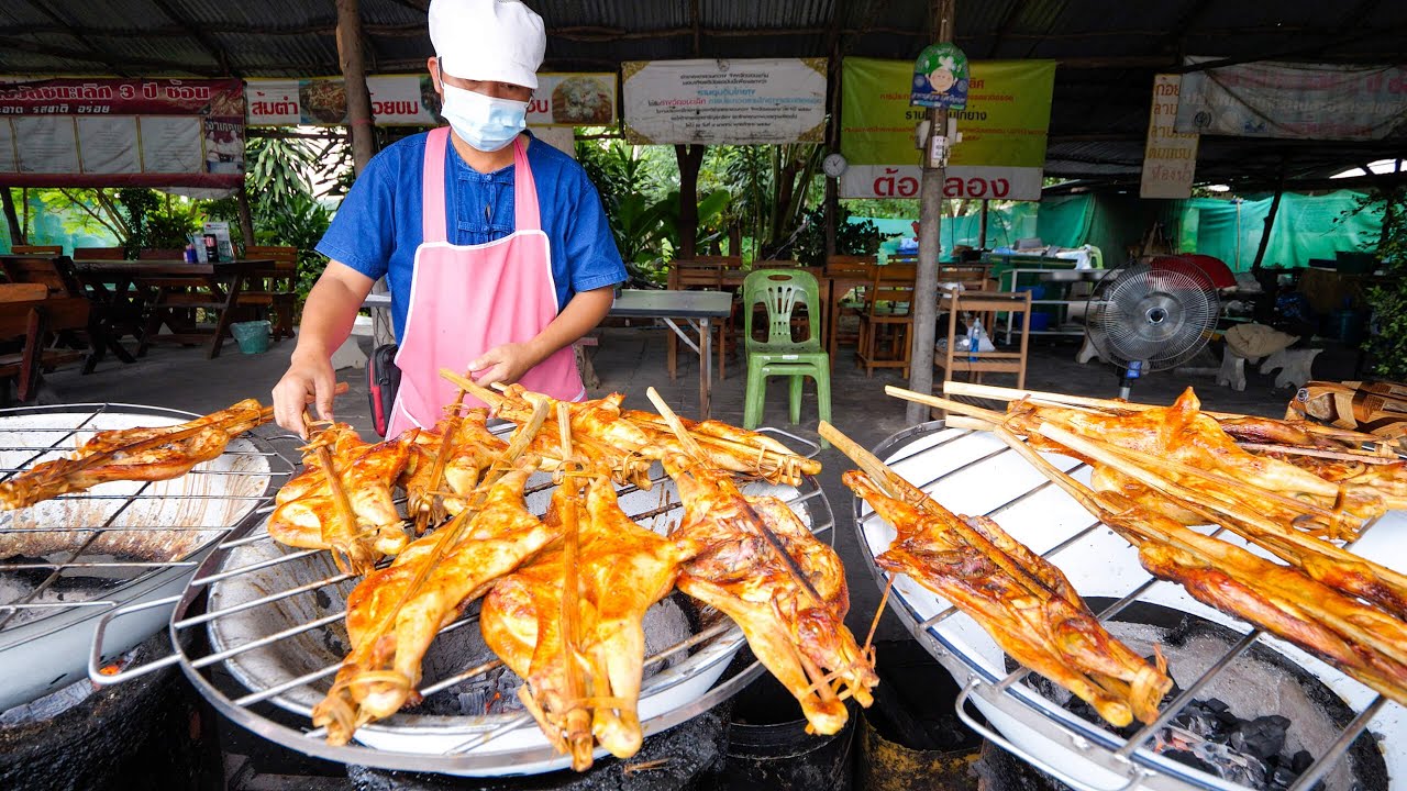 Thai Street Food – GRILLED CHICKEN Basin BBQ!!     Most FAMOUS Grilled Chicken in Thailand!!