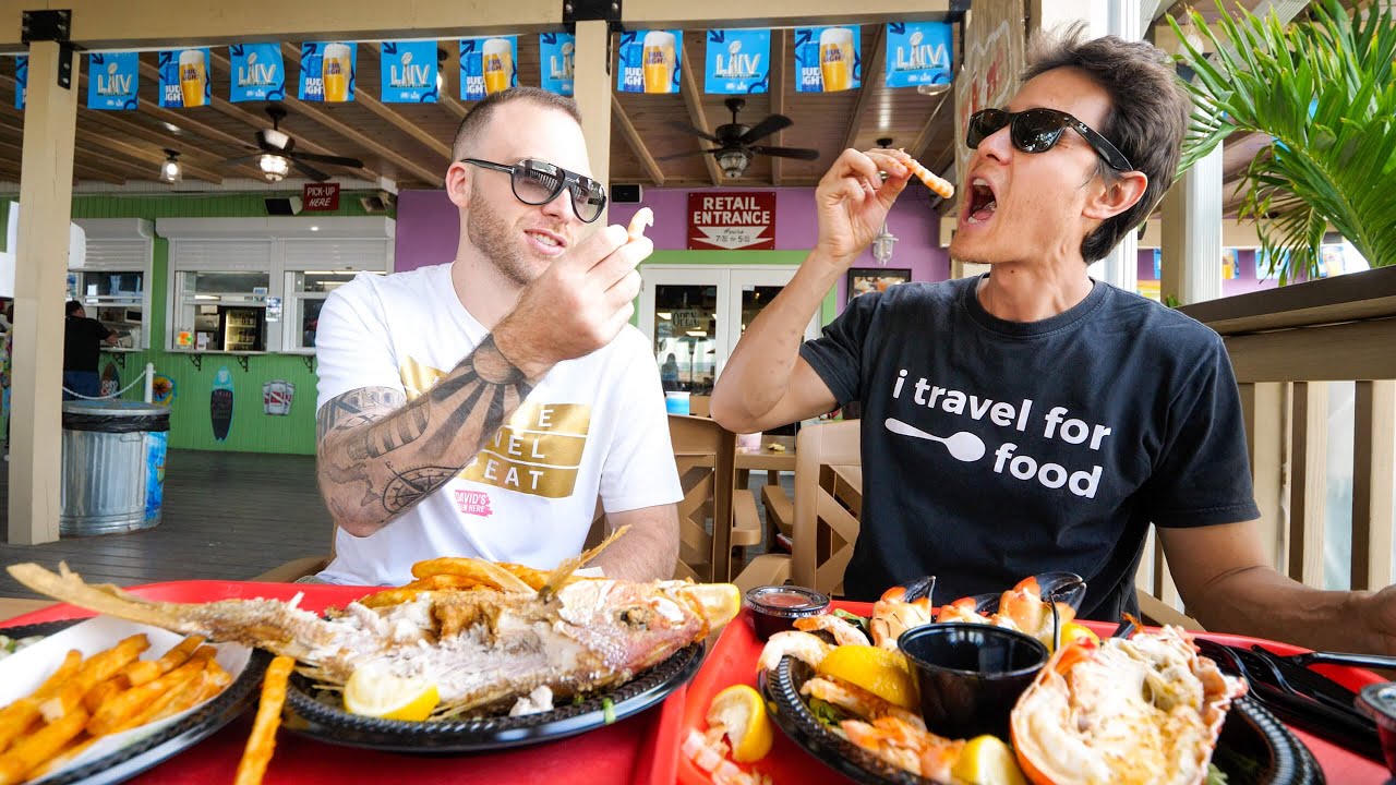 Food in Florida!!   SWEET PINK SHRIMP + Yellowtail Snapper in Key Largo, USA!
