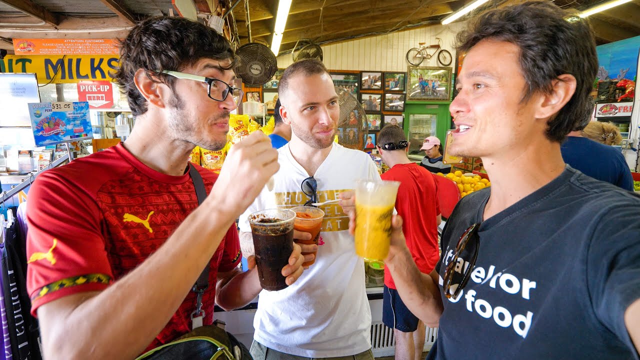 American Food!! EXOTIC FRUIT SHAKES + Gator Kebabs!   EVERGLADES – Florida, USA!