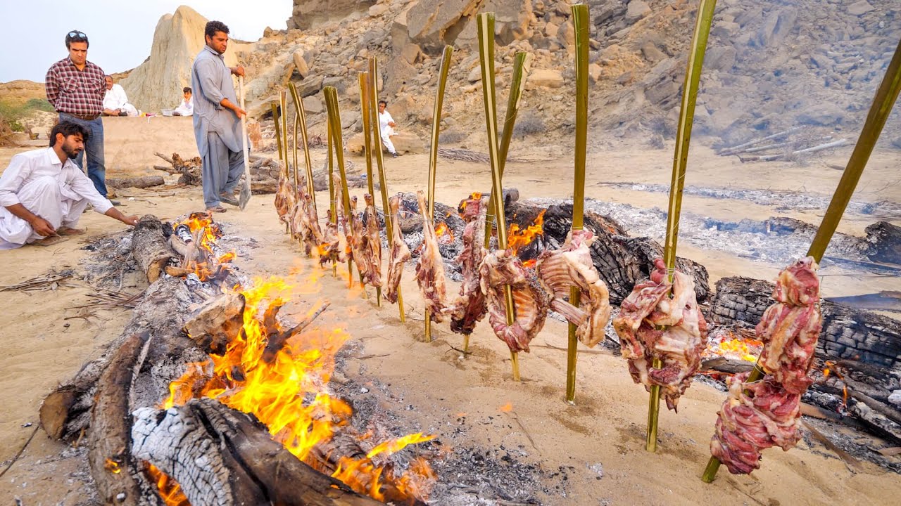 Vertical BBQ – 13 Goat Legs Kebabs!! MOST UNIQUE Iranian Food! | Baluchestan, Iran!