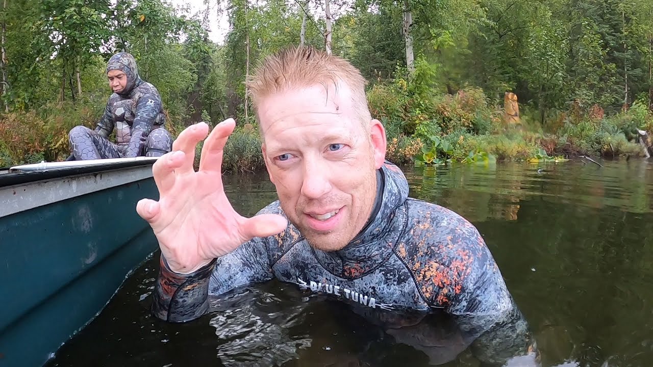 Spear Fishing for Pike in Alaska – Northern Pike Catch and Cook! Swimming in cold and murky water!