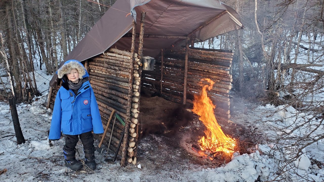 Bushcraft Survival Shelter – No Tent No Sleeping Bag Winter Camping