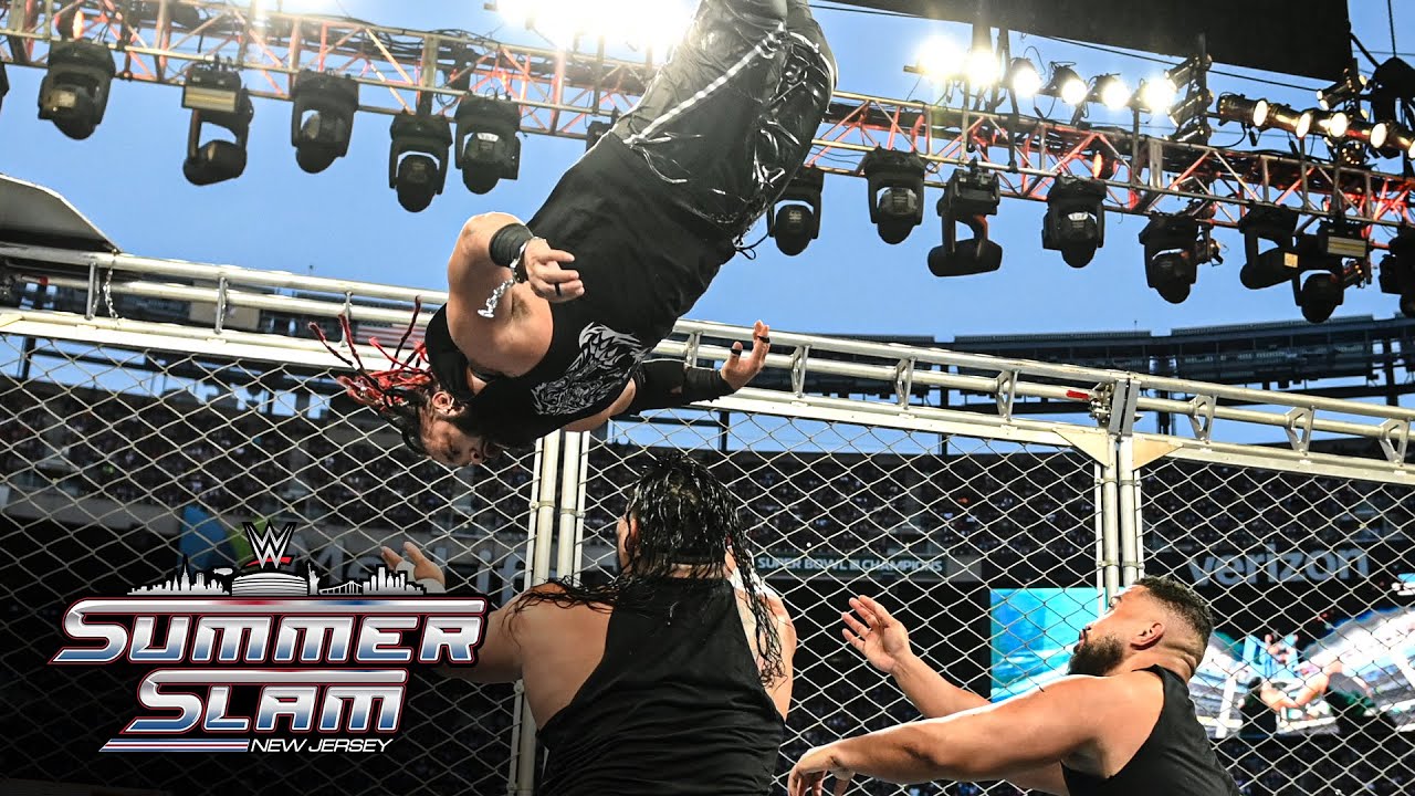 Jacob Fatu hits a massive moonsault from the top of the Steel Cage: SummerSlam 2025 highlights