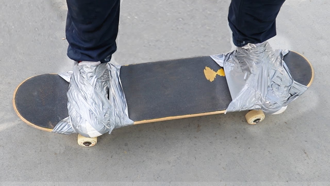 DUCT TAPE FEET TO SKATEBOARD!