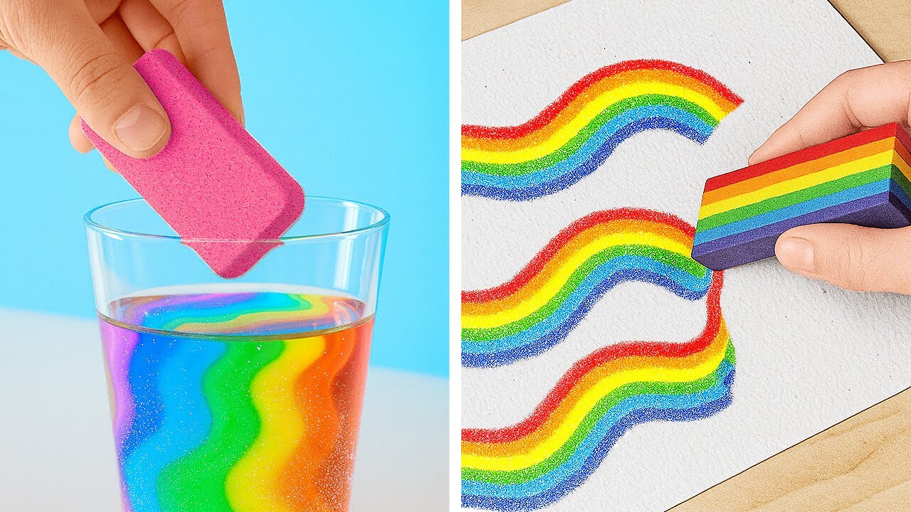 DIY RAINBOW ART   How to Make Colorful Crafts for School  ️