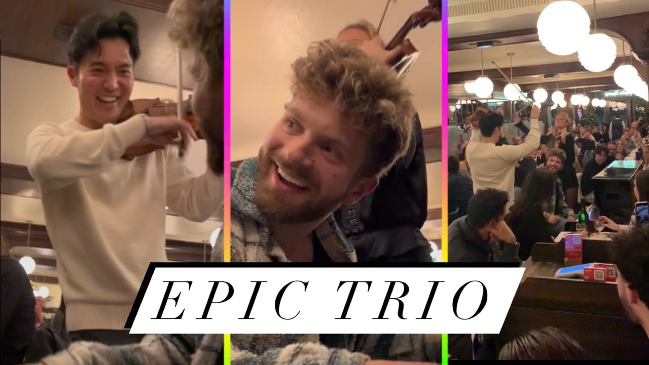 Two VIOLINISTS join me at the RESTAURANT