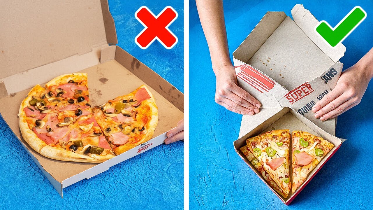 MAKE PIZZA BOXES FIT ANYWHERE   Fun & Easy Kitchen Hacks  ‍